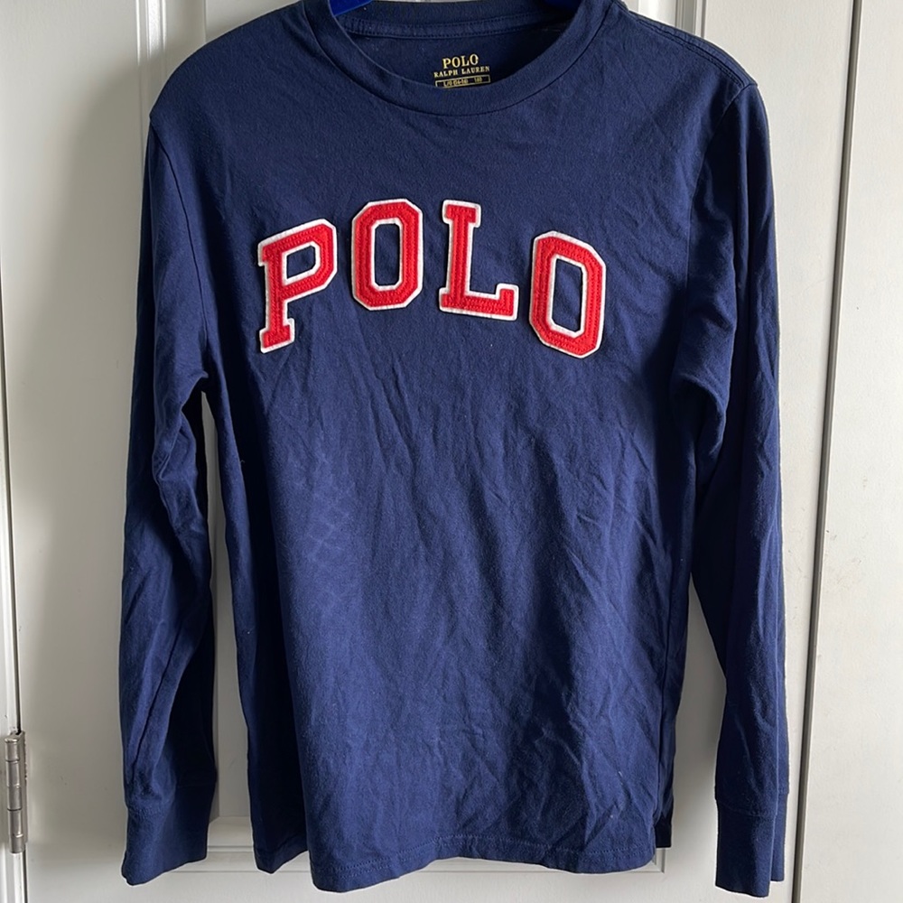 Boys Shirt: Large (14-16) long sleeve Cotton Navy